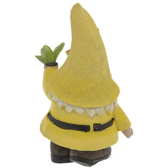 Whimsical Gnome Statue Yellow Hat Pink Flowers & Butterfly Resin 5" In /Outdoor - Picture 3 of 6